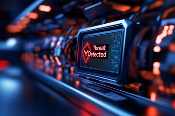 Poster - Dark room filled with servers and a single screen showing a red â€œThreat Detectedâ€ message, capturing the critical nature of zero-day threats