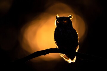 Aufkleber - An owl's silhouette glows brilliantly against the dusk light, creating a captivating scene that evokes mystery and the serene beauty of the nocturnal world.