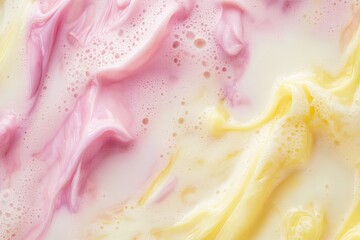 Poster - A beautifully blended creamy textured surface art featuring pink, white, and yellow hues that flow together seamlessly, evoking a sense of warmth and calm.