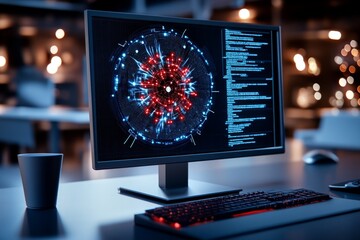Poster - Network activity heatmap on a computer screen showing unusual activity, indicative of a zero-day exploit detection