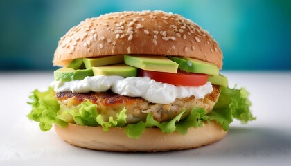 A juicy cheeseburger with sesame seed bun, lettuce, tomato, onion, and beef patty, isolated on white background