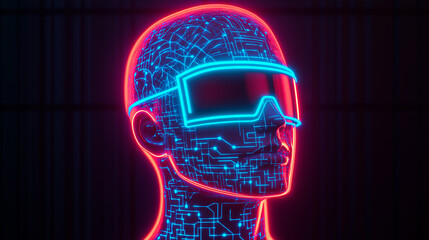 Poster - artificial intelligence, , ai technology featuring a human head with interconnected neural networks and blue glowing data circuits ,LLM, AI Large Language Model ,deep learning.