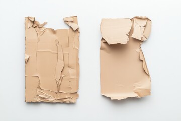 Poster - Two large sheets of cardboard with layers peeled back, revealing unique textures, are displayed on a plain surface, presenting a rustic and natural appeal.