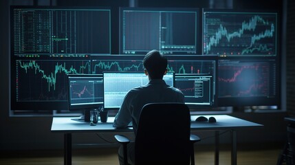 Poster - Stock Trader Analyzing Market Data on Multiple Screens