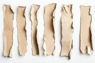 Poster - A visually captivating arrangement of torn cardboard strips laid out vertically, highlighting the texture and depth of the cardboard's edges and layers.