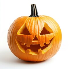 Halloween holiday carved pumpkin isolated over white background closeup view