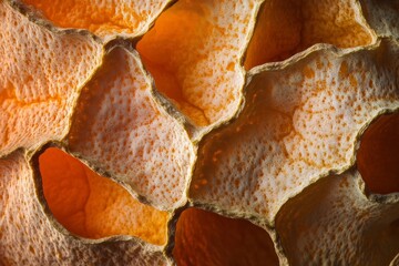 Aufkleber - A highly detailed photograph of a textured orange surface, brightly lit to enhance the patterns and depth, offering a captivating and visually intricate experience.