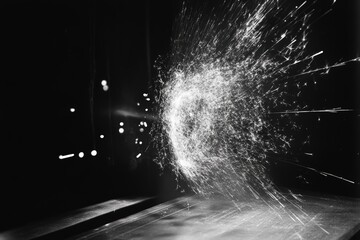Fototapete - A dynamic and visually striking image capturing an explosion of particles in motion, illustrating energy and motion through scattered light and shadow effects.