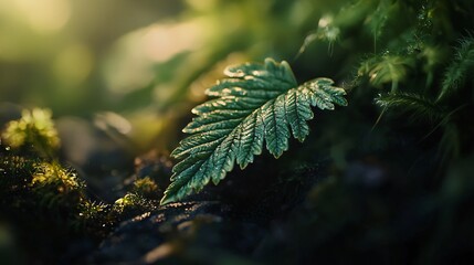 Poster - Explore the beauty of nature through a close-up macro shot of a fresh green leaf in its natural habitat