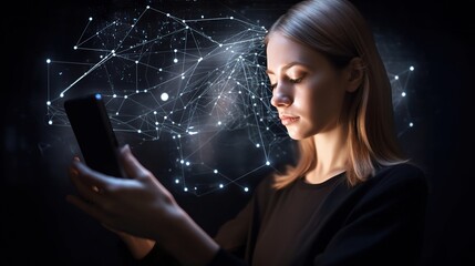 Poster - Woman Using Tablet with Generative Technology Background