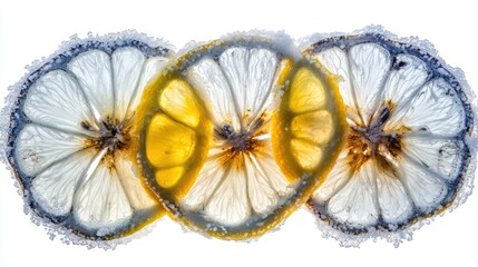 Poster - Three Frozen Lemon Slices With Detailed Veins and Frost