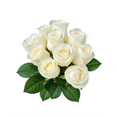 Wall Mural - white roses bouquet with green leaves on white background