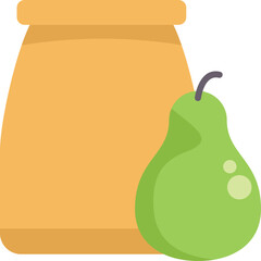 Poster - Simple vector illustration of a green pear leaning on a brown paper bag, isolated on a white background