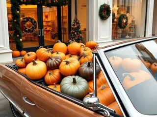 Cabriolet full of pumpkins