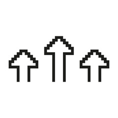 Poster - Pixel Art Three Up Arrows Icon. Set Of Three Pixelated Upward Pointing Arrows. Isolated Vector Illustration