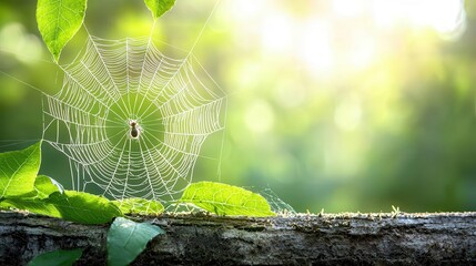 Closeup of a spider s web with a tiny fly caught, delicate threads, high wildlife detail