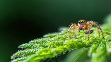 Closeup of a spider s web with a tiny fly caught, delicate threads, high wildlife detail