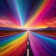 © Abram - a vibrant road covered in colorful rainbow stripes leading into a cosmic backdrop inspiring a sense of wonder and joy