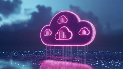 Poster - Digital cloud icon with vibrant colors and data visualization elements online data storage transfer tech