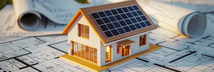 Poster - 3d rendering project of new building model house on blueprint plan