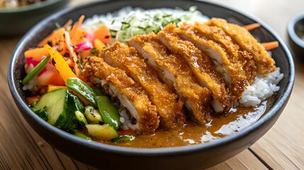 Flavorful Katsu Curry Rice Bowl with Fresh Vegetables, food, delicious, meal, cuisine