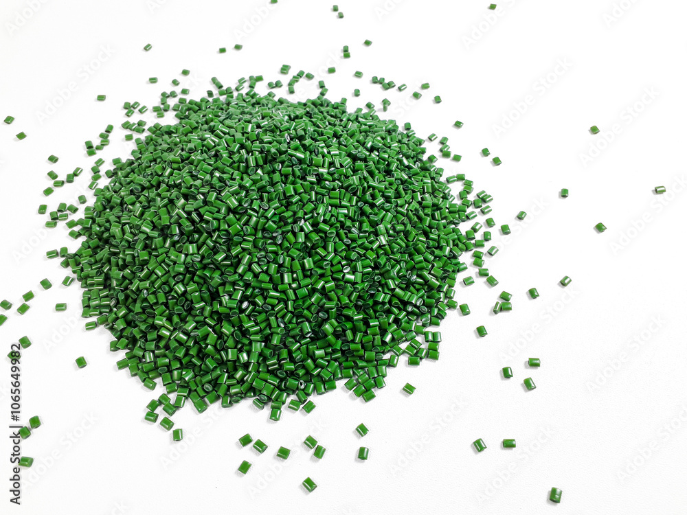 Masterbatch Color Granules Green forest color masterbatch granules on white background, color ...
