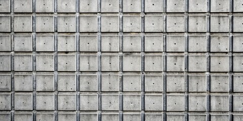 Wall Mural - Concrete Grid with Single Hole Pattern - Architectural Detail of Grey Tiles in Geometric Arrangement