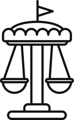 Poster - simple black and white line drawing of a swing ride with canopy and flag, evoking fun and entertainm