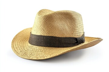 Straw fedora hat isolated on a white background beach hat summer hat