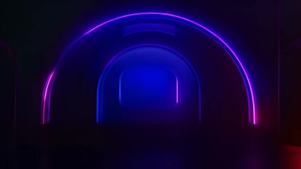 Aufkleber - Neon arc in blue and purple lights room. Abstract background for product display