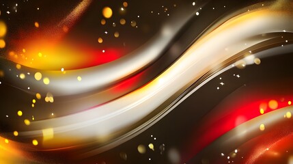 Poster - Abstract waves of vibrant gold, red, and white with sparkling highlights.