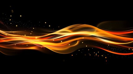 Poster - Vibrant orange and gold waves on a black background.