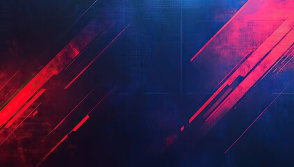 Poster - Abstract background with neon arrows on dark blue and red colors. glowing lines for design, digital display, or virtual show in the night club