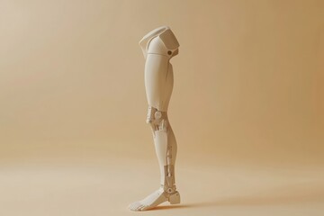 Leinwandbilder - A sophisticated prosthetic leg stands upright, highlighting its modern design and functionality in a simple, neutral setting. Generative AI