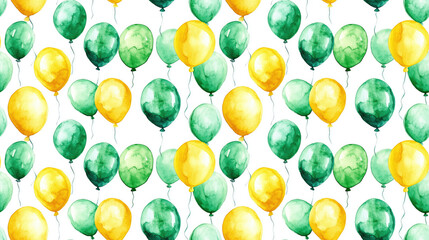 Seamless watercolor pattern featuring green and yellow balloons for St Patrick s Day celebration perfect for wrapping paper and fabric design