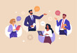 © nadzeya26 - Business Discussion Concept. Vector illustration in flat style of a group of people communicating to each other in speech bubbles. Isolated on background.