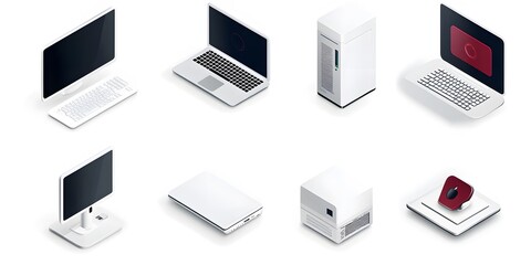 Set, Collection of Icons of Electronics, Electrical Products, Computers, Home Appliances, Colorful, on White Background, 9:16 and 16:9 Format