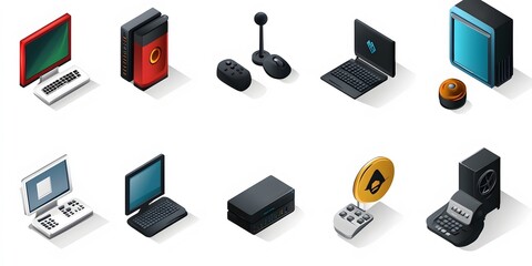 Set, Collection of Icons of Electronics, Electrical Products, Computers, Home Appliances, Colorful, on White Background, 9:16 and 16:9 Format