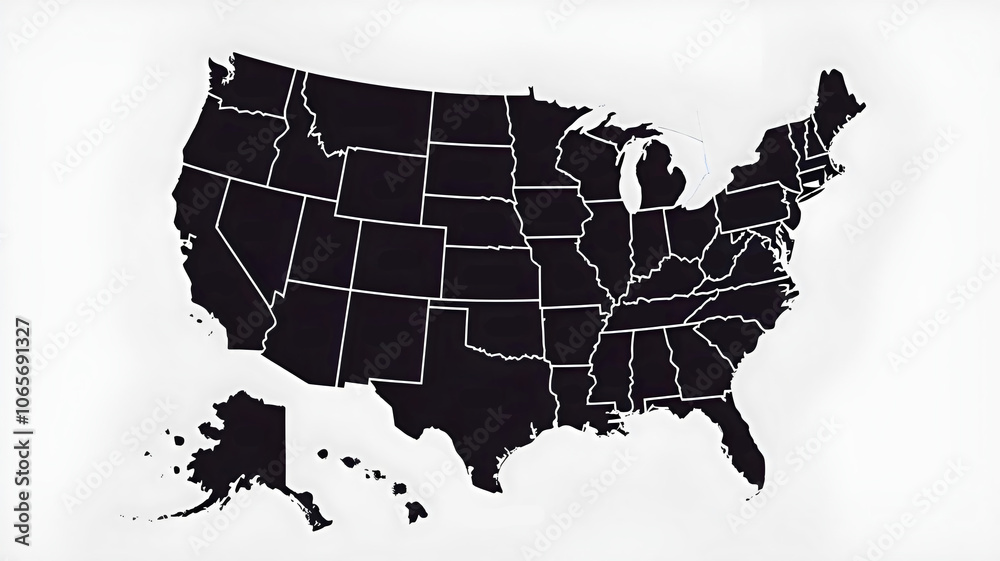 USA map with states isolated on a white background. United States of ...
