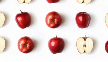 Wall Mural - Seamless pattern with red apples. Fruits abstract background. Apple on the white background.