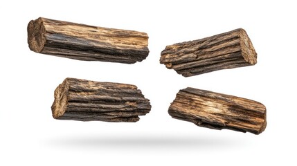 Poster - Four Pieces of Rough-Cut, Dark Brown Wood