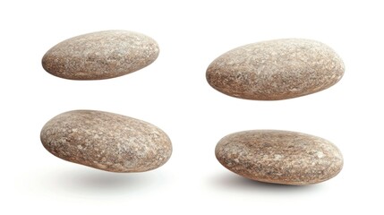 Poster - Four Smooth, Oval-Shaped Stones Isolated on a White Background