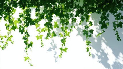 Poster - Green Vine Leaves and Shadows Against a White Wall