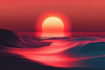 Wall Mural - Red Sea Sunrise: Stunning Dawn Horizon Over the Beautiful Orange Ocean
