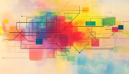 Poster - Vibrant abstract design featuring colorful shapes and lines, perfect for backgrounds, art projects, and creative inspirations.