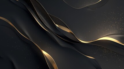 Poster - Elegant black and gold wave patterns create a luxurious and modern abstract background.