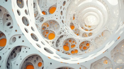 Poster - Abstract spiral pattern featuring white and orange hues, creating a mesmerizing depth effect.