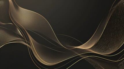 Poster - Elegant golden wave patterns flow against a dark background, creating a sophisticated and modern abstract design.