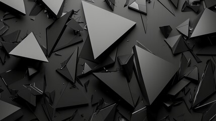 Poster - Abstract black triangular shapes scattered on a dark background, creating a modern and edgy aesthetic.