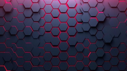 Poster - A modern hexagonal pattern featuring dark shades with glowing red accents, creating a sleek and dynamic visual.
